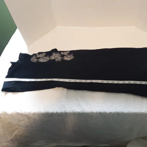 Loft White Embroidered Floral Split Neck Black Dress(as is -no belt) - Picture 11 of 14